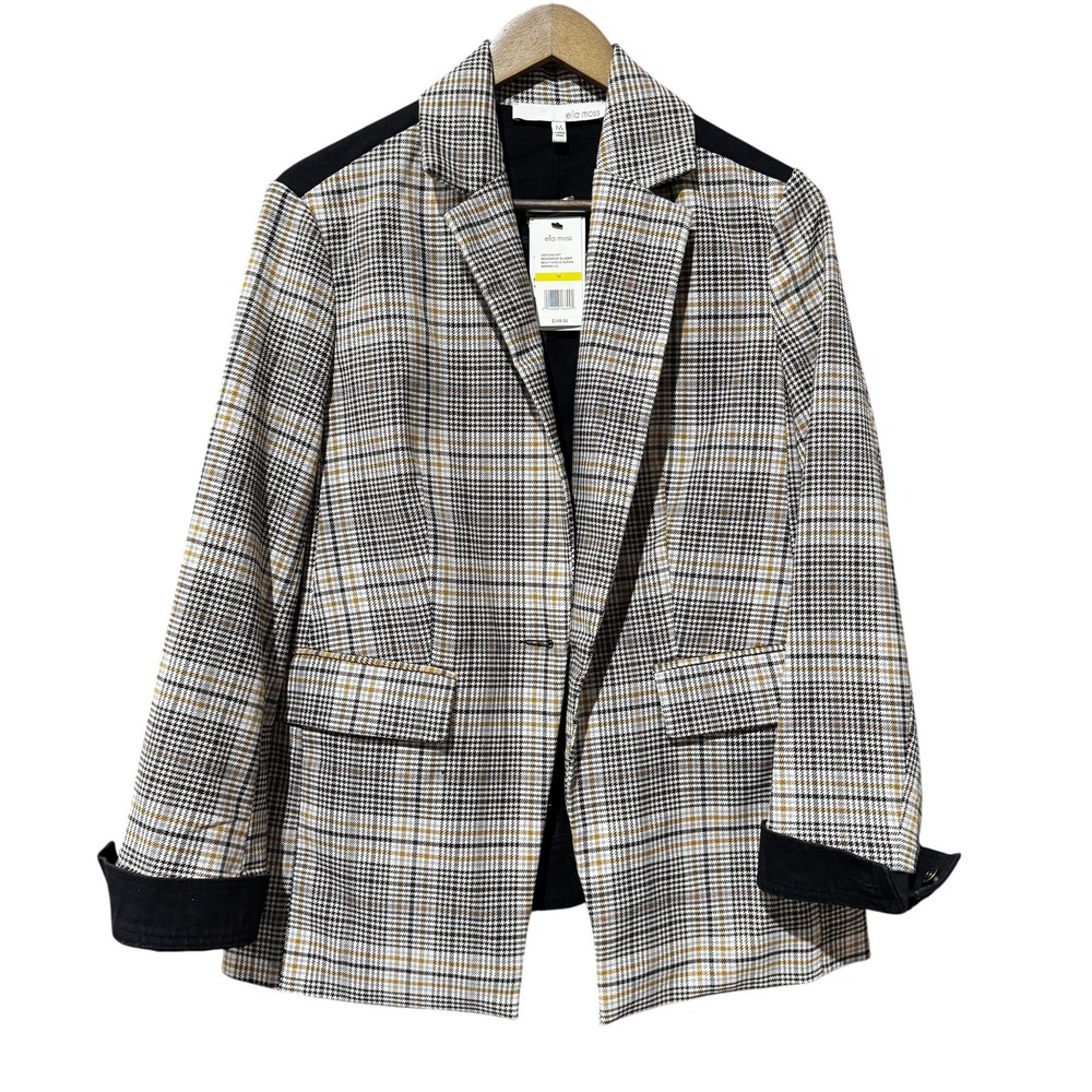 Ella Moss‎ Blazer Womens Medium Brown Plaid Multi Check Sudan Jacket Coat Junior